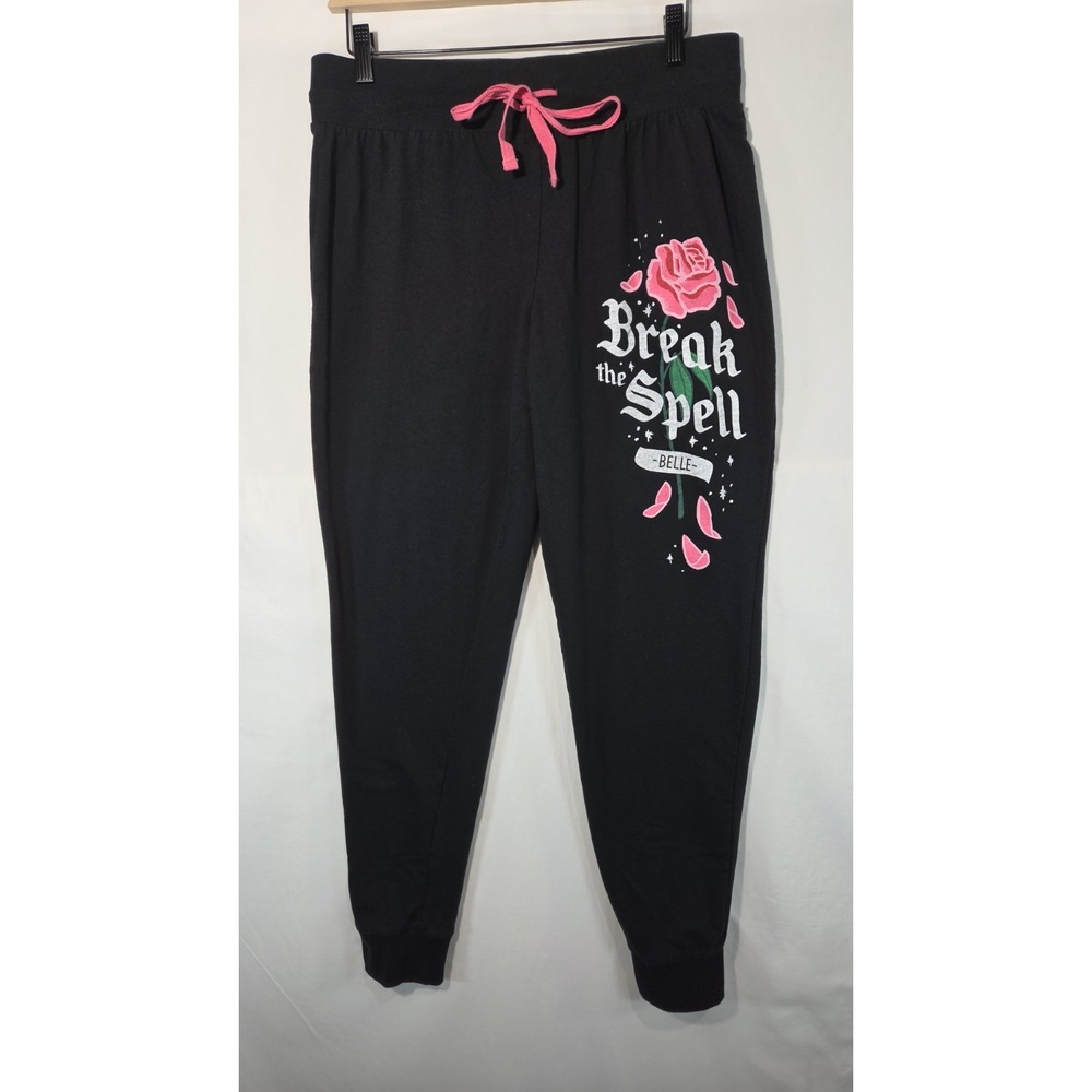 Disney Beauty & The Beast Sweatpants Large Black Joggers Belle Break The Spell
